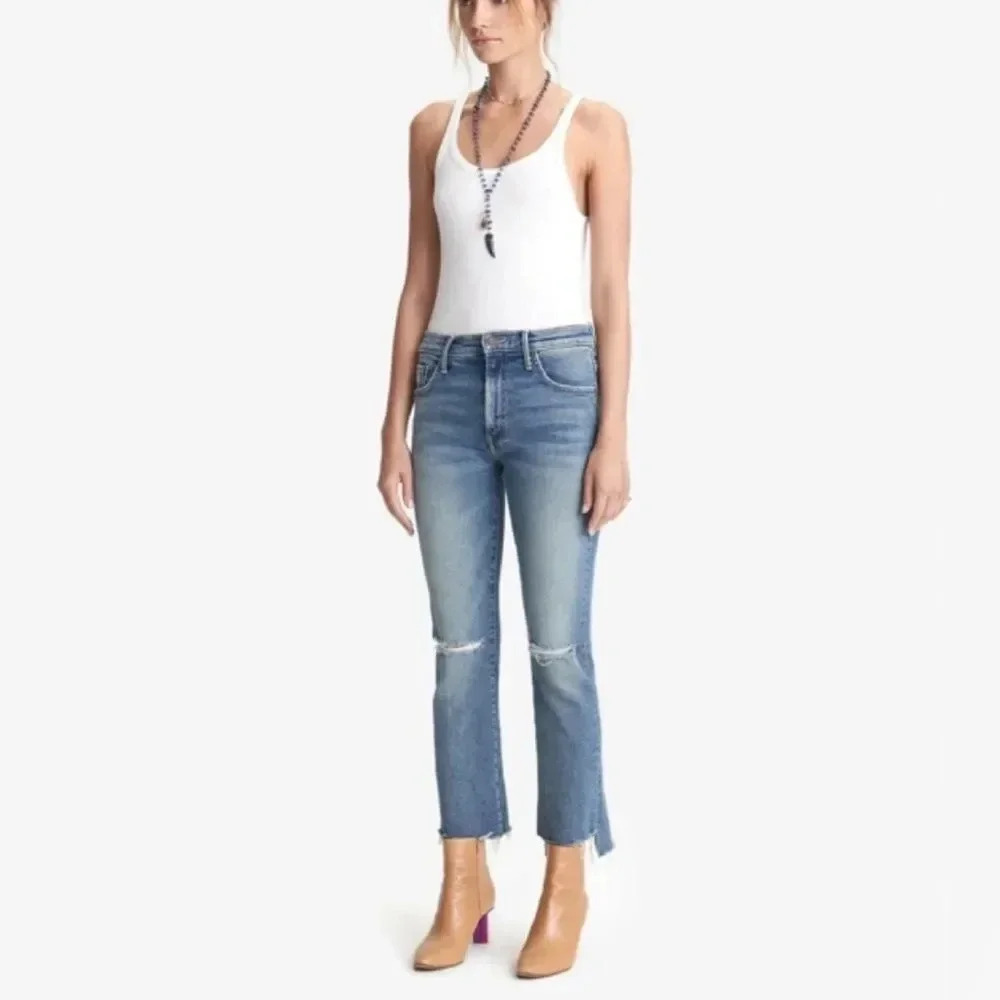Mother The Insider Crop Step Fray Jeans in Reckless On A Shiny White Vespa - Picture 5 of 16